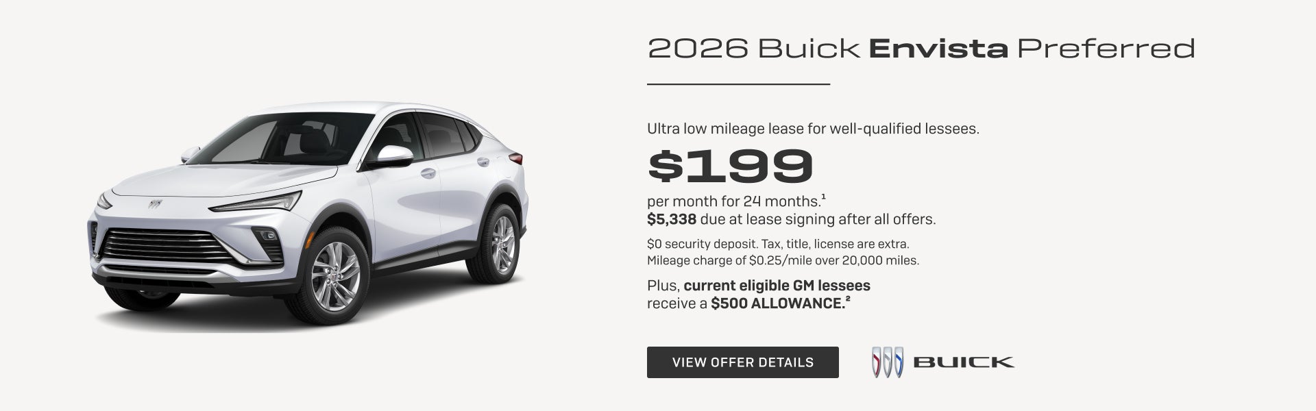 Ultra low mileage lease for well-qualified lessees.

$199 per month for 24 months.1 

$5,338 due ...